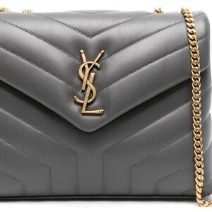 Saint Laurent Charcoal Quilted Shoulder Bag with Gold Chain